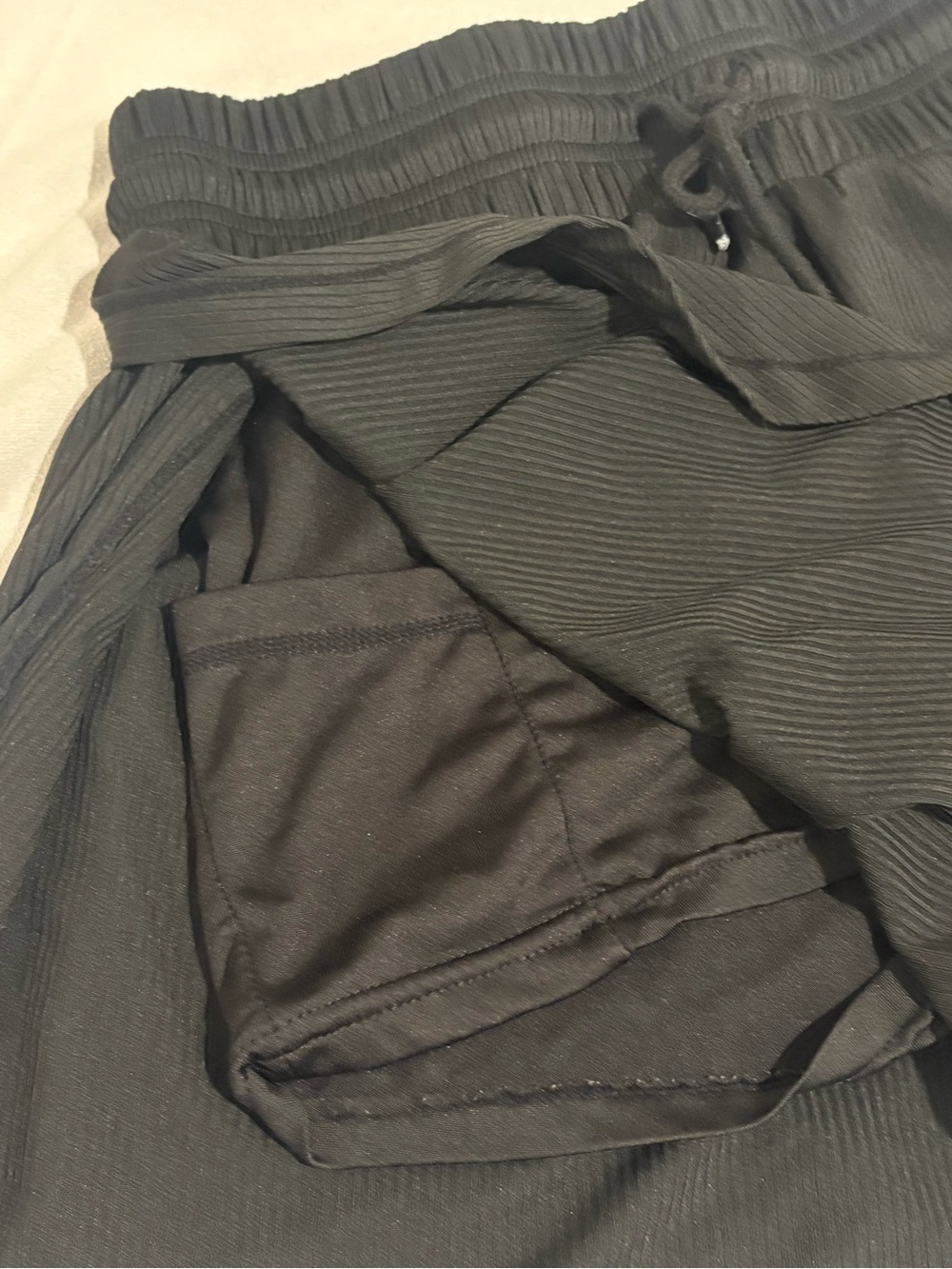 Black Women's Ribbed Drawstring Shorts - Picture 2 of 2
